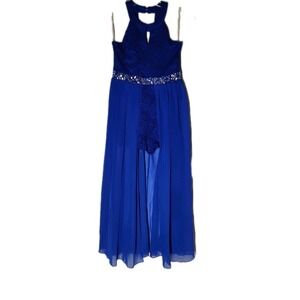 Speechless Kids Girls Size 12 Blue Sparkly Semiformal Halter Shorts Romper Dress